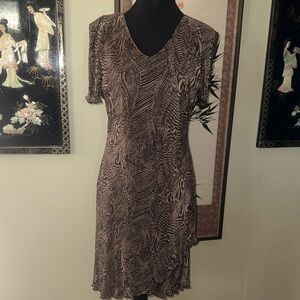 Connected Apparel Black and Brown Midi Dress